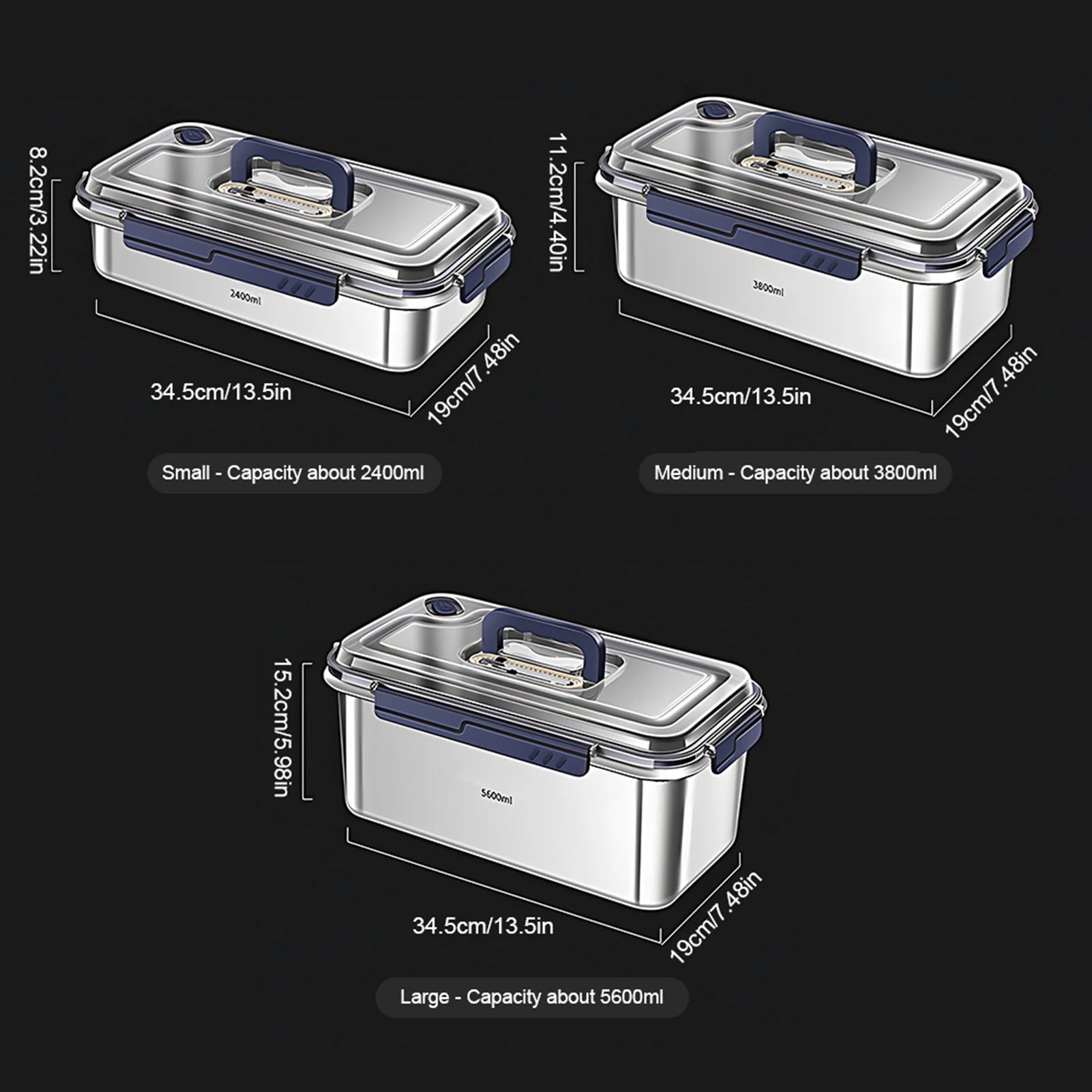 Food Storage Container with Lids Airtight 304 Stainless Steel Large Capacity Leakproof Kitchen Storage Container with Date