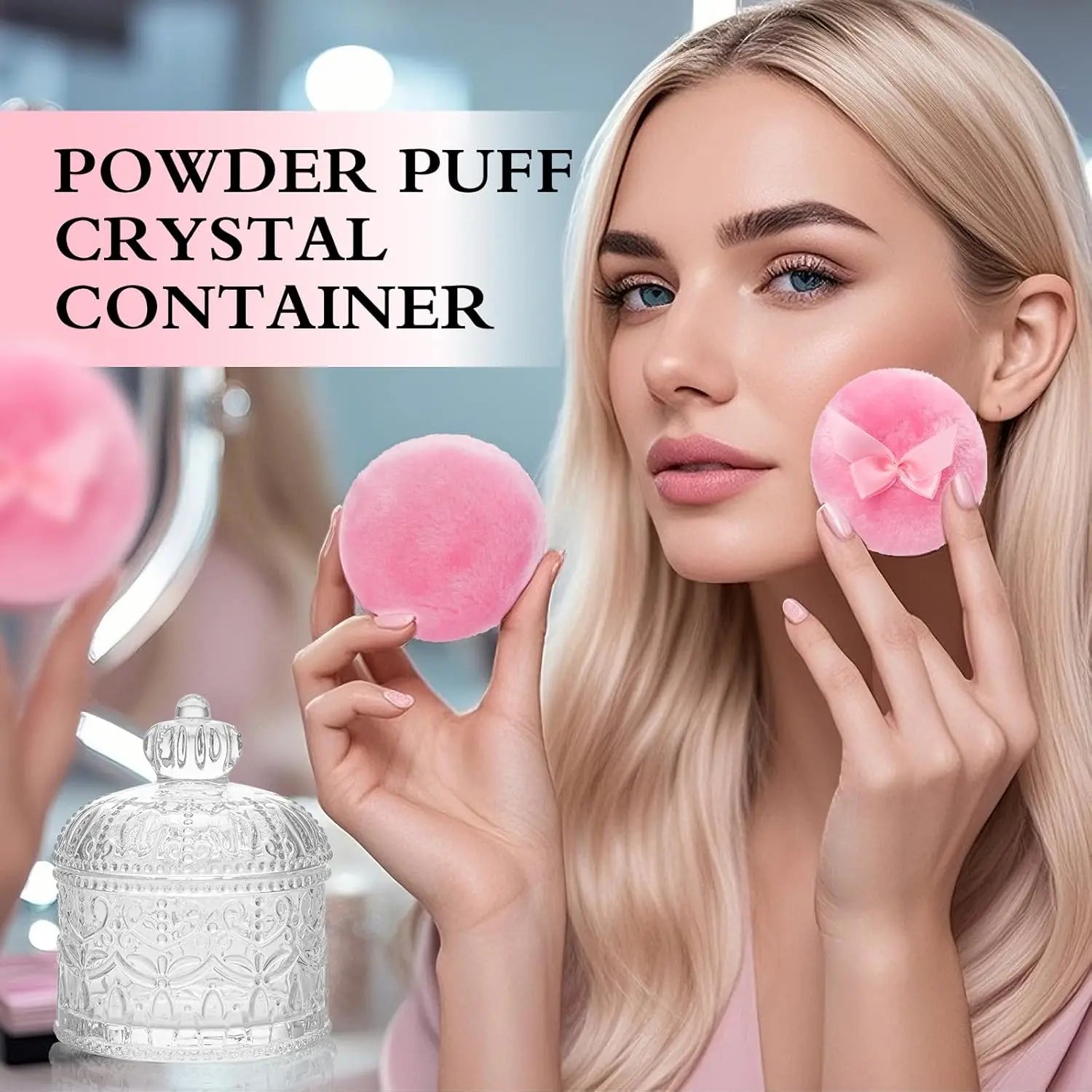Juego de 2 borlas de terciopelo para polvos con envase de cristal, suaves y lavables para maquillaje facial y corporal