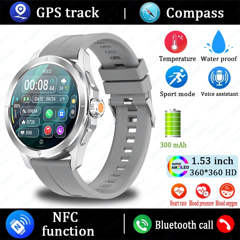 Original S4 Ultra Smart Watch Men  AMOLED Outdoor Sport NFC GPS Track Heart Rate Waterproof Bluetooth Call Smart watch 2025 New