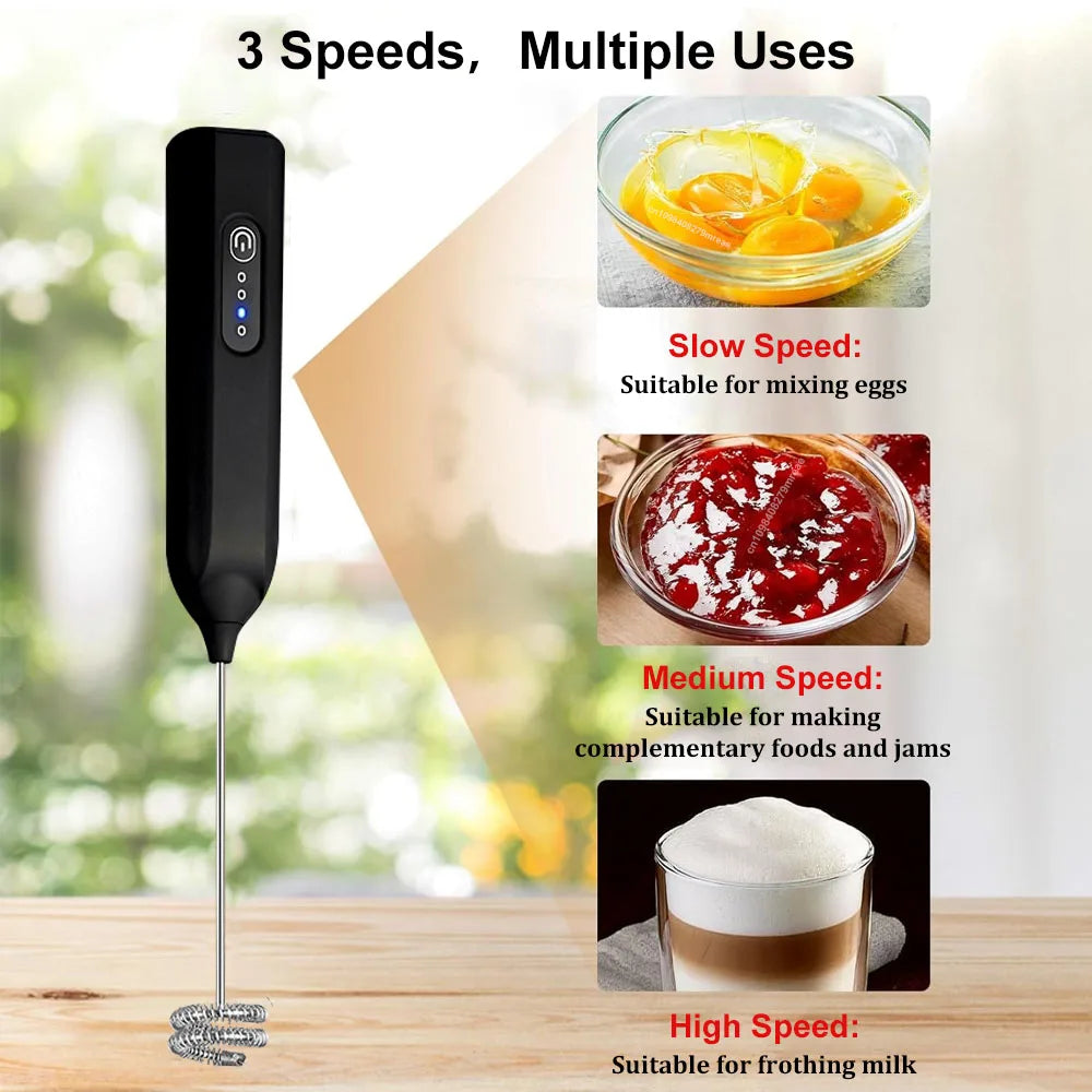 Espumador de leche inalámbrico, USB recargable, batidora giratoria automática eléctrica, espumador de leche de mano para café capuchino, máquina de crema.