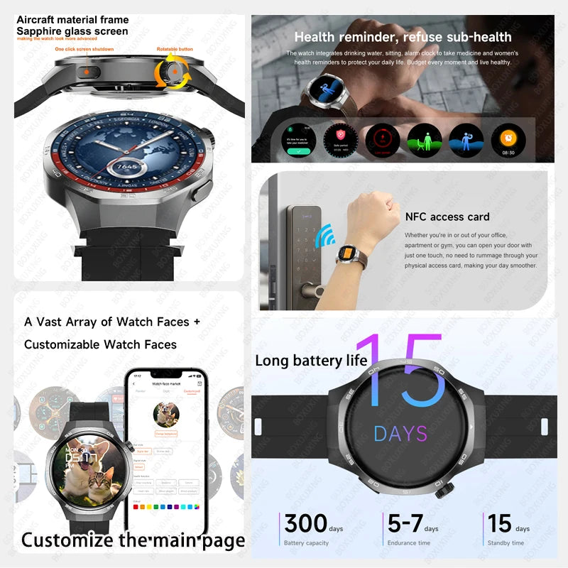 2025 New BOXUXING Watch 5 MAX Smart Watch AMOLED Screen NFC GPS Tracker Bluetooth Call Health Waterproof Smartwatch Men Women
