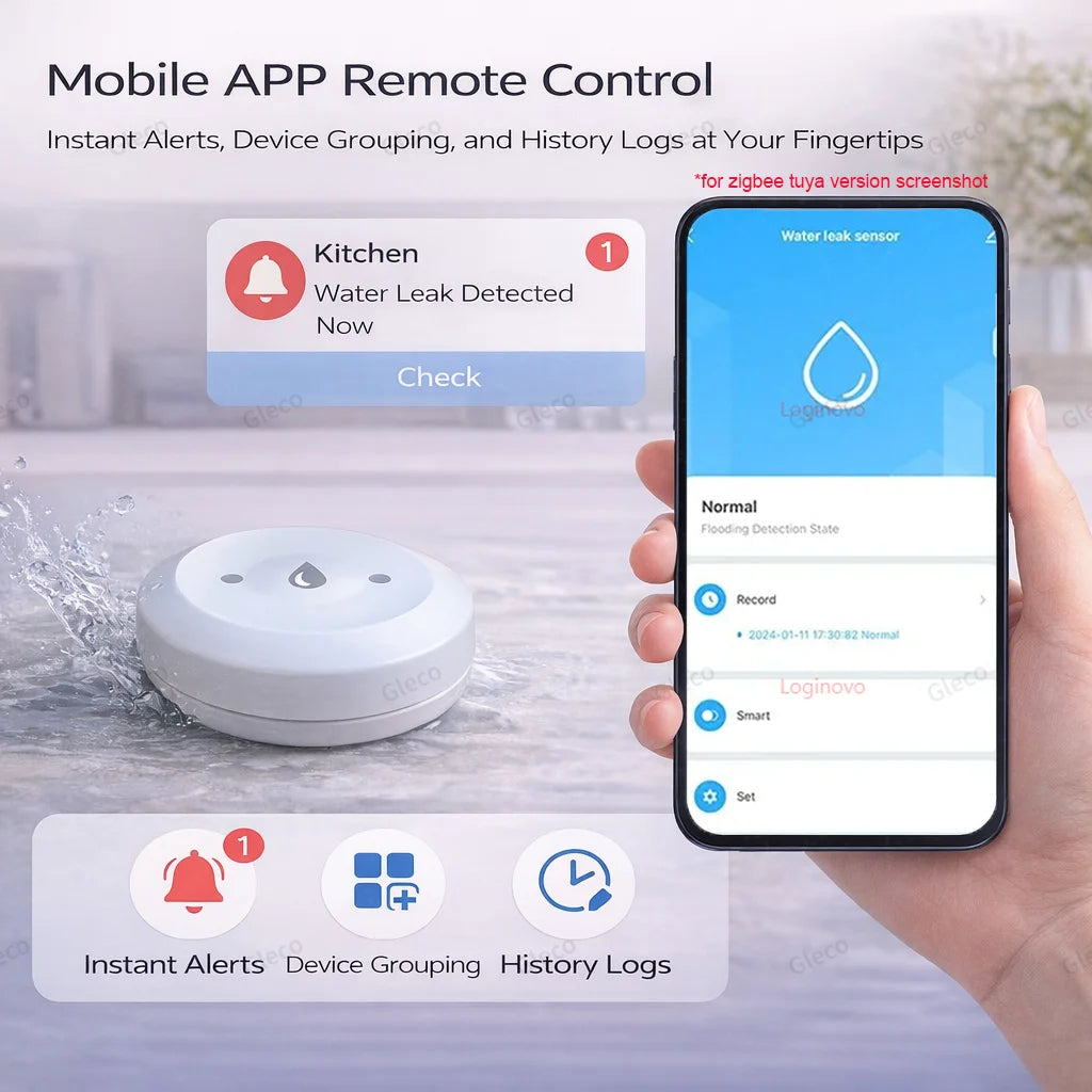 Zigbee Water Leak Sensor Flood Leakage Detector Linkage Alarm Sensor for Kitchen/Bathroom Support Tuya Smart Life Zigbee2mqtt