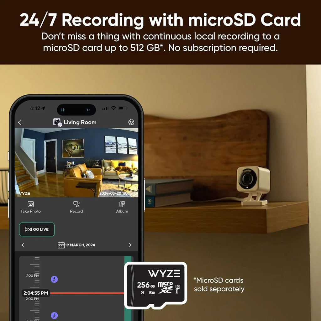 Wyze Cam v4, cámara de seguridad inteligente 2K Wi-Fi para el hogar, audio bidireccional, foco/sirena activado por movimiento, monitor de mascotas/bebés para interiores/exteriores