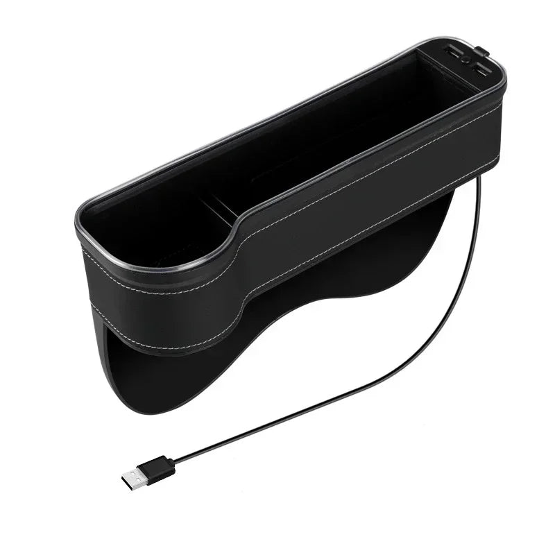 New Car Crevice Storage Box with 2 USB Charger Colorful LED Seat Gap Slit Pocket Seat Organizer Card Phone Bottle Cups Holder
