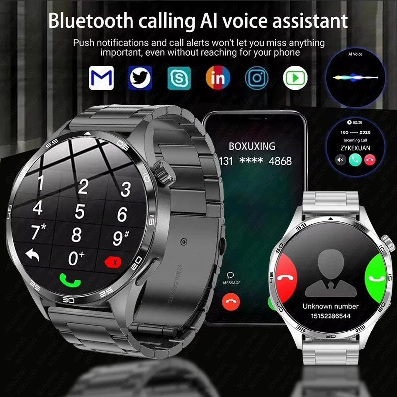 BOXUXING 2026 New Smart Watch Men Watch 5 Pro AMOLED HD Screen Bluetooth Call GPS Trajectory NFC Heart Rate Compass SmartWatches