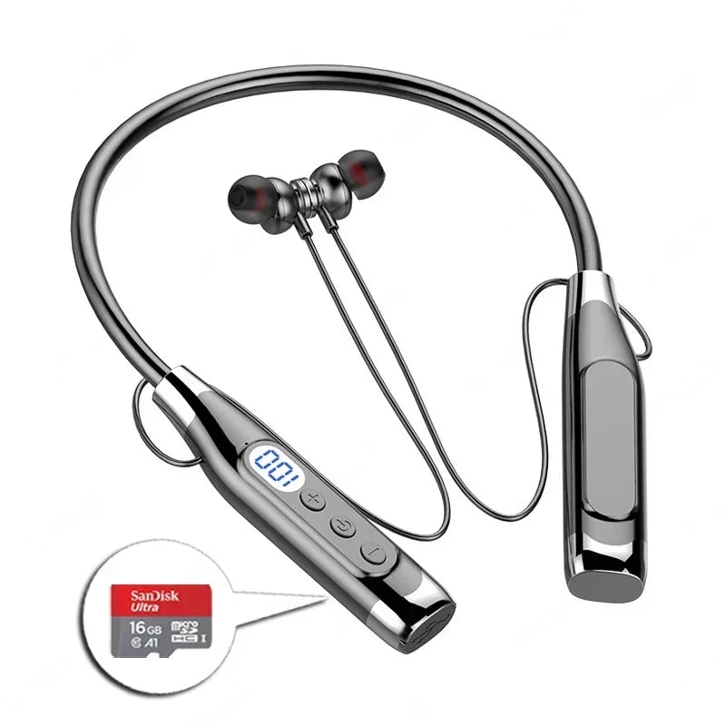 Auriculares inalámbricos con banda para el cuello Bluetooth con micrófono Batería de larga duración Auriculares de alta calidad deportivos para tarjeta TF