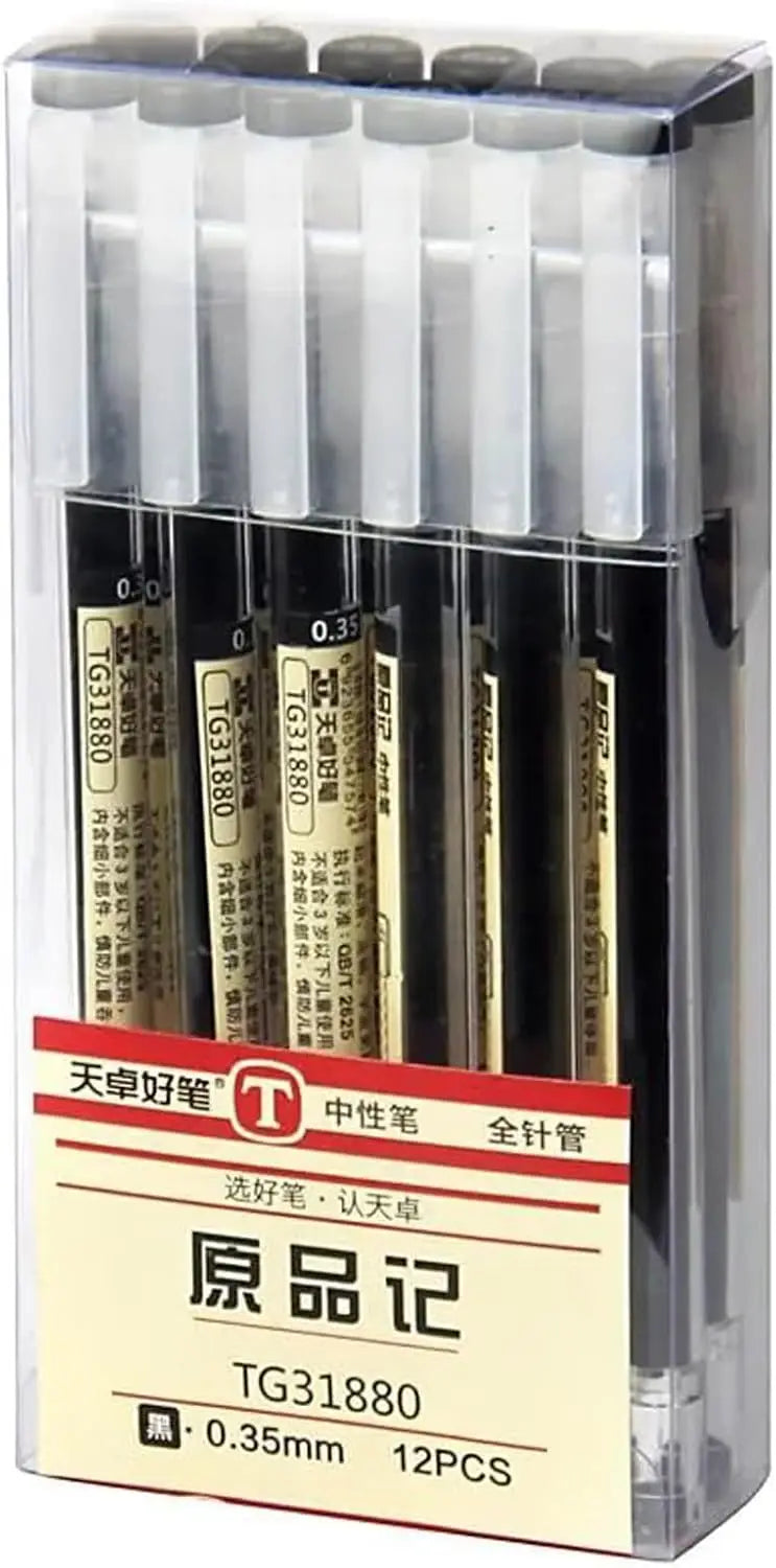 0.35mm Ultra Fine Gel Ink Pens, Quick-Drying Rollerball for Office School Writing, 12-Pack Black