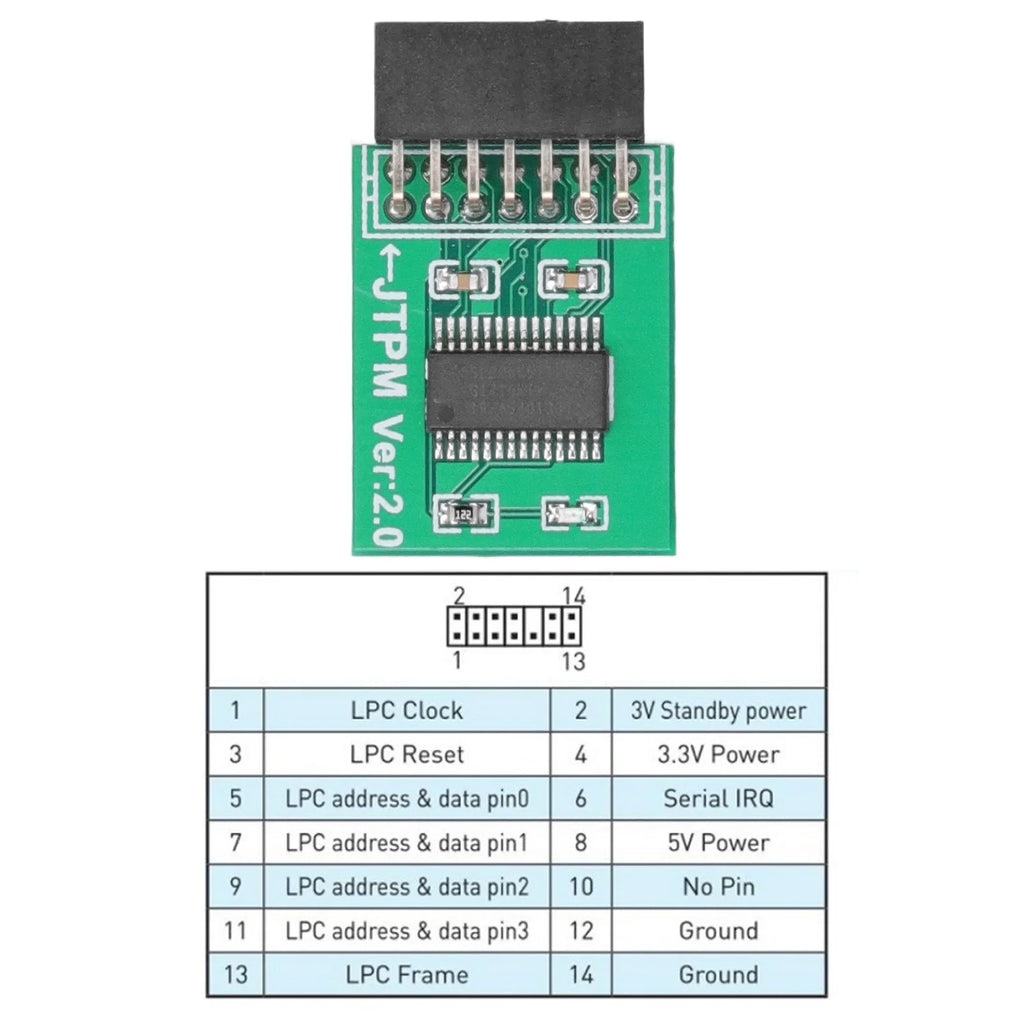 TPM 2.0 Module Strong Encryption 14 Pin LPC Interface TPM Module Board for Win11 Green TPM Board TPM Module Board TPM 2.0 Module
