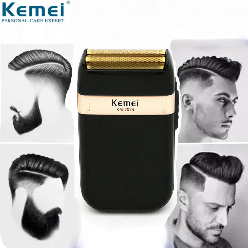 Afeitadora Kemei de doble cuchilla recíproca resistente al agua, recargable por USB, máquina de afeitar eléctrica para hombre, recortadora de barbero