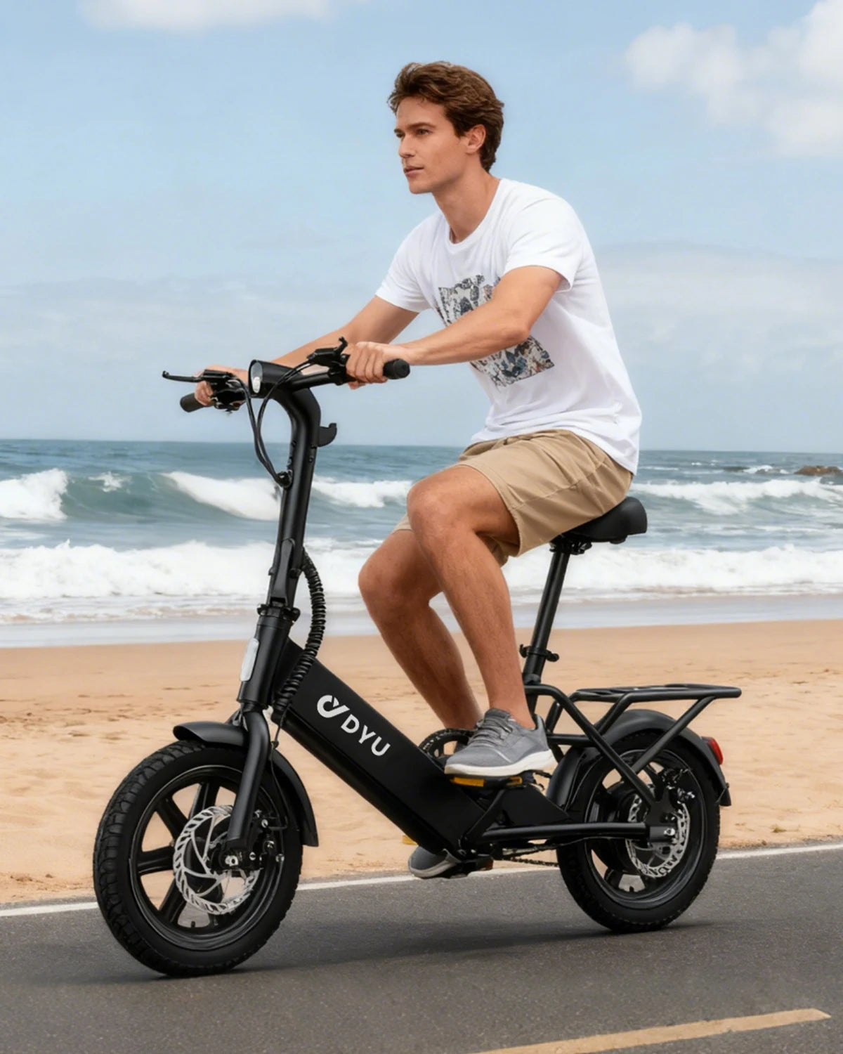 【1 año de garantía】Bicicleta eléctrica plegable DYU C3 de 14 pulgadas, motor de 500W de pico, batería de 280WH, bicicleta eléctrica de 20 mph para ciudad UL2849
