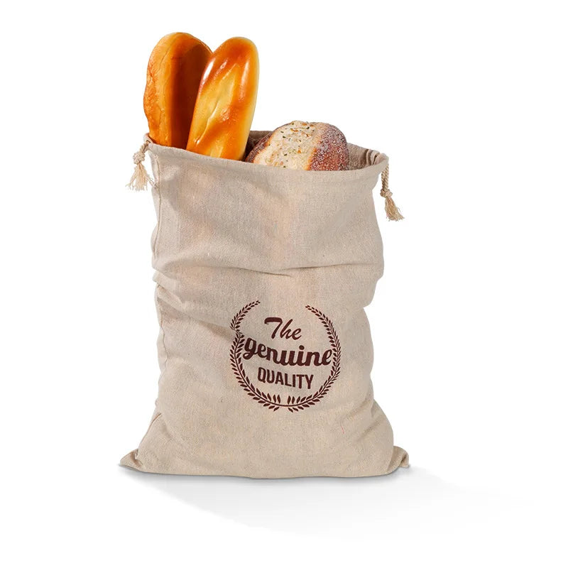 Linen Bread Bags Reusable Portable Drawstring Kitchen Organizer Home Homemade Artisan Bread Storage Bag Washable Food Organizer
