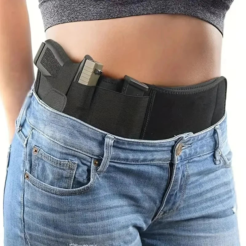 Portable Tactical Gun Holster Waist Belt Outdoor Hunting Hiking Concealed Carry Phone Bag Black Hidden Belly Defense Waist Belt