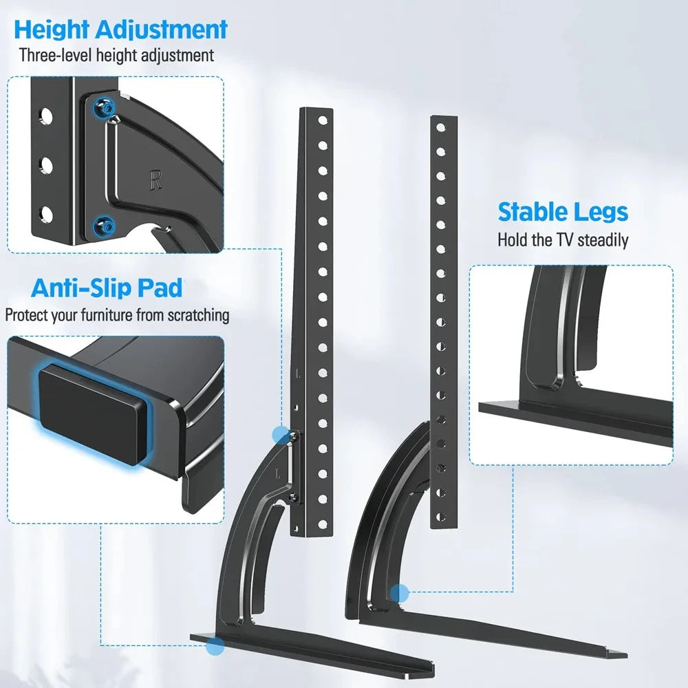 Universal Table Top TV Stand Mount for 32 to 75 Inch Screen TVs, TV Base 3-Level Height Adjustable TV Legs Max VESA 600x400mm