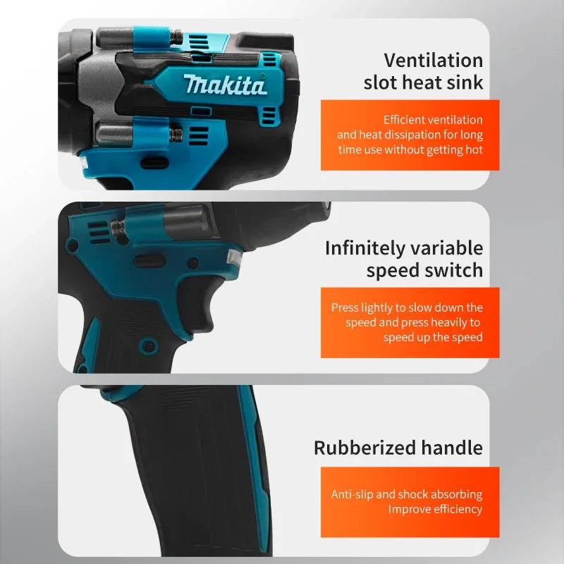 Makita DTW700 1000N.M Torque Brushless Electric Impact Wrench Cordless Electric Drill 1/2" Wrench Power Tools For 18V Battery