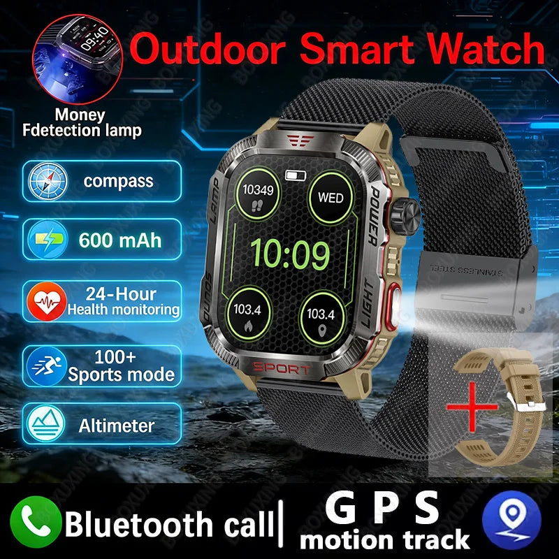 New Military GPS Smart Watch Men Flashlight Compass Waterproof 600mAh Battery Outdoor Sport Tracker Bluetooth Call Smartwatch