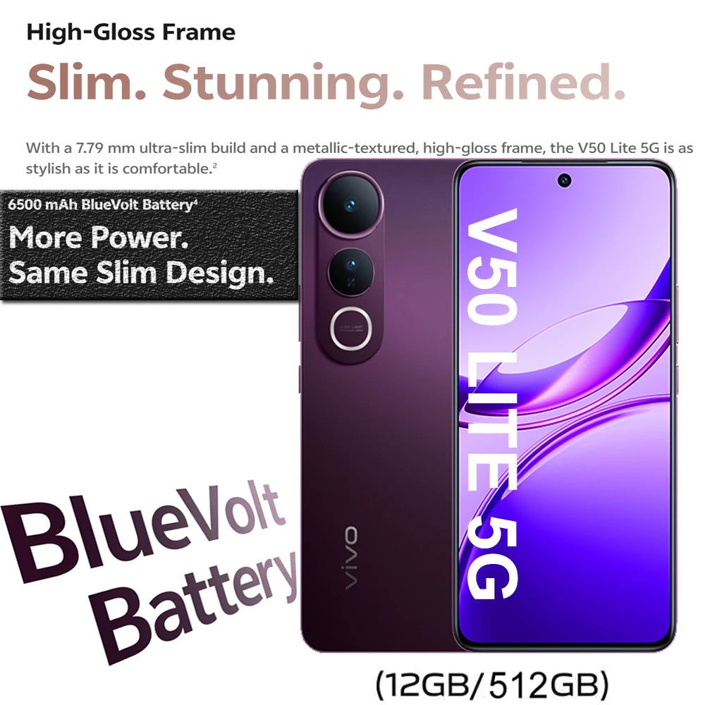 VIVO V50 Lite 5G smartphone 12GB+512GB large memory wet hand touch VIVO lightweight camera phone