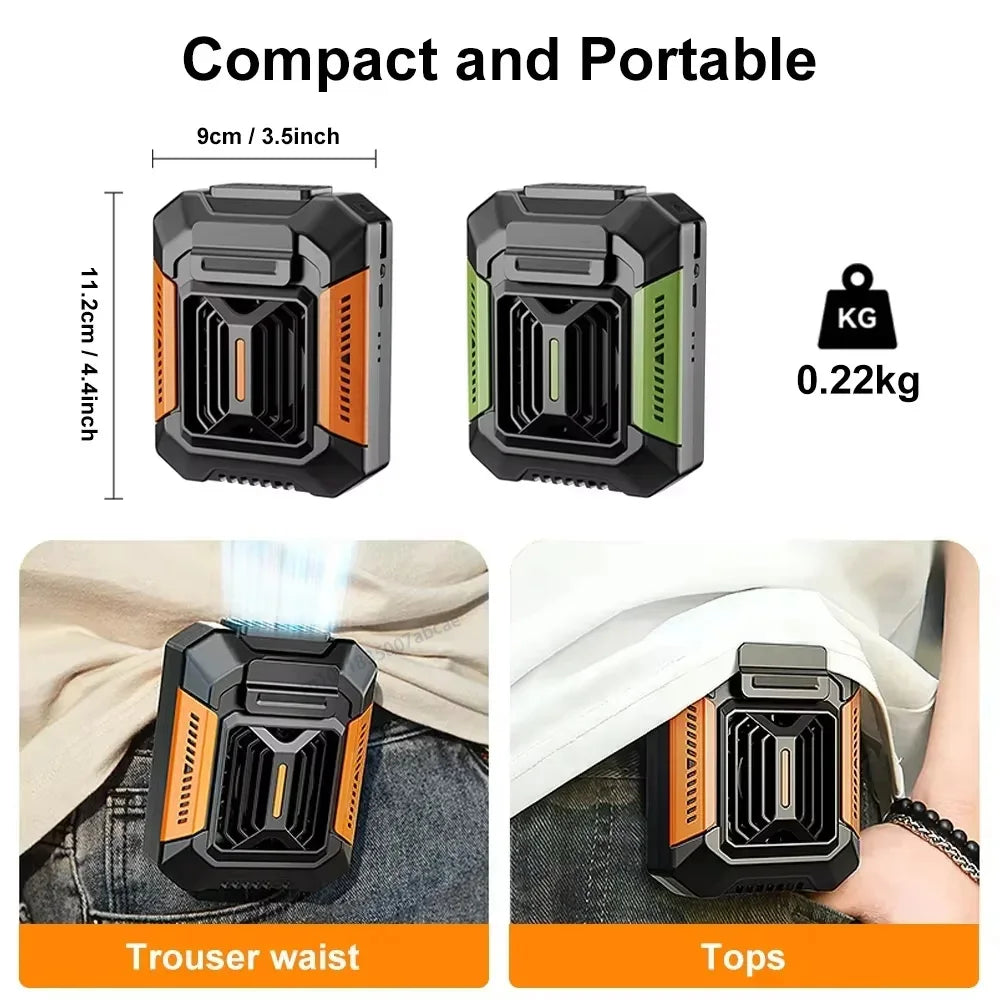 HOMFISH Ventilador personal con clip para cinturón, batería externa portátil, linterna, ventilador ponible, ventilador de cuello colgante para trabajos al aire libre, senderismo, camping