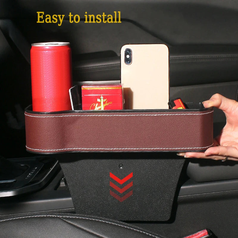 1 unidad de caja de almacenamiento de piel para el espacio del asiento del coche, organizador de llaves de teléfono, relleno de hendiduras del asiento del coche, organizador multifuncional para coche