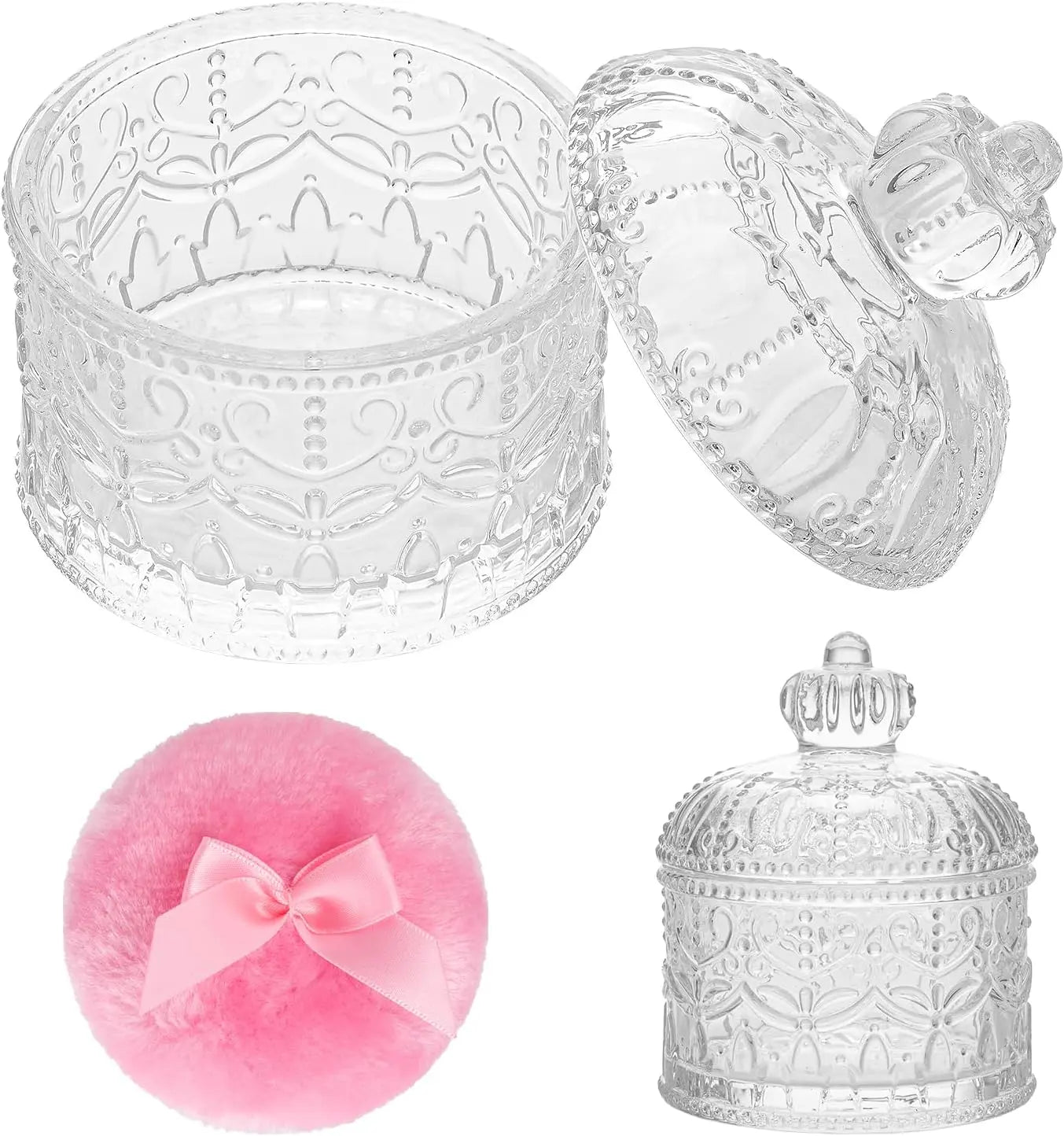 Juego de 2 borlas de terciopelo para polvos con envase de cristal, suaves y lavables para maquillaje facial y corporal