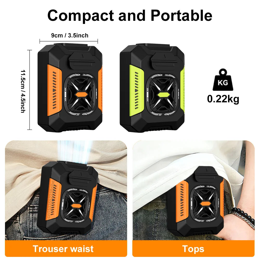 Ventilador de cintura 5000mAh Recargable Portátil Sin Aspas Aire Acondicionado Ventilador de Clip para Cintura para Deportes al Aire Libre con Power Bank Linterna