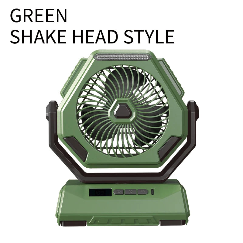 2025 New Camping Fan Rechargeable Outdoor Fan Ceiling Oscillating Fan Portable Air Conditioner with 3 Gears and Flashlight