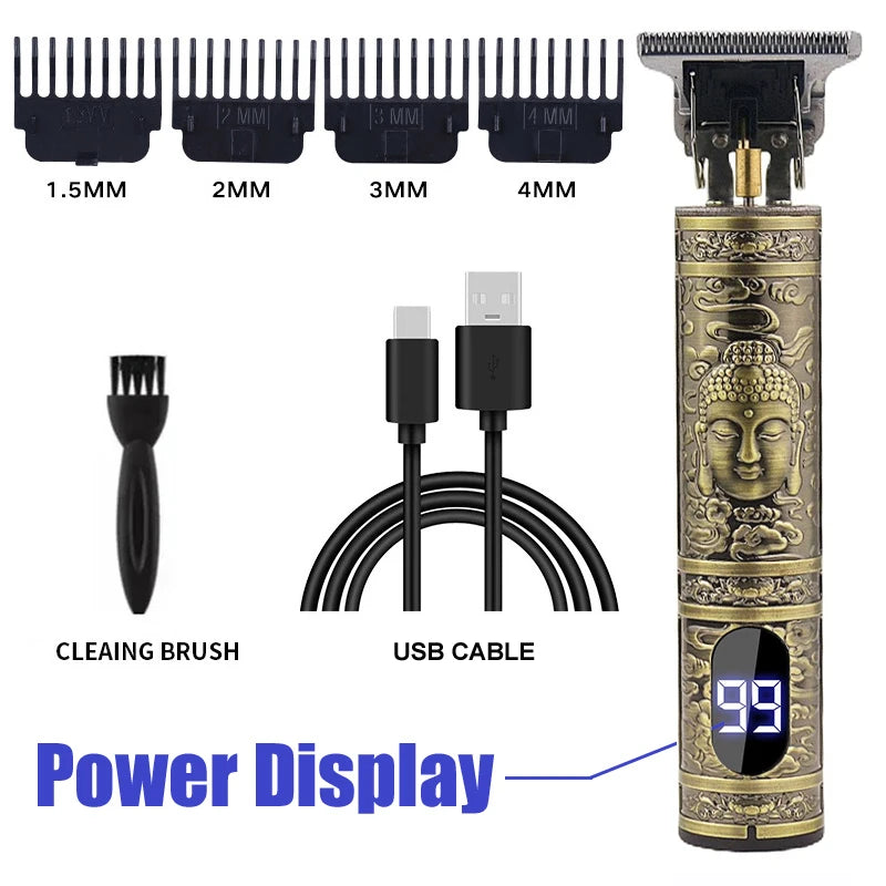 Men's Electric Vintage T9 Hair Clipper For Beard Trim Tools Professional Carving USB Charging Barber Hair Cutting Machine