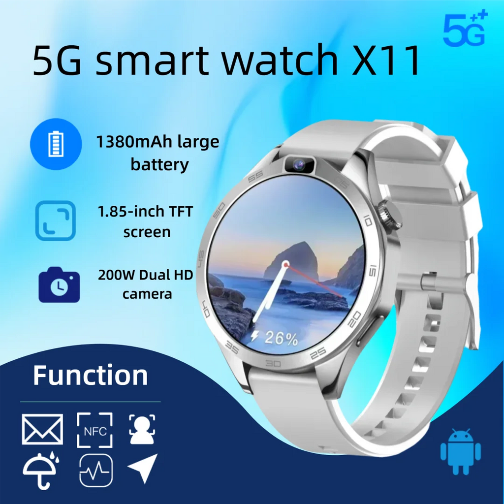 X11 Nuevo reloj inteligente Android pantalla de 1,85 pulgadas batería de 1380 mah 200 W cámaras duales HD GPS WIFI frecuencia cardíaca descarga APP reloj inteligente hombres mujeres