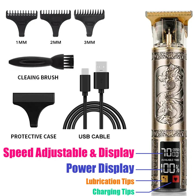 Rechargeable Mens T9 Carving Hair Clipper Vintage Portable USB Cleaning Barber Professional Hair Cutting Machine Beard Trimmer