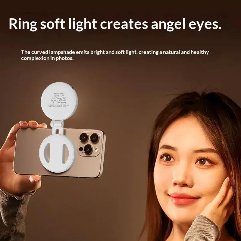 W50 Teléfono móvil Tablet Luz de relleno magnética, Iluminación portátil de mano para disparos horizontales y verticales, Soporte ajustable