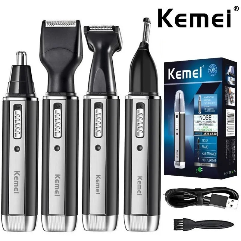 Kemei recortadora 4 en 1 para hombre Recortadora eléctrica para nariz y orejas Recortadora recargable para pelo, barba, nariz y orejas Set de aseo