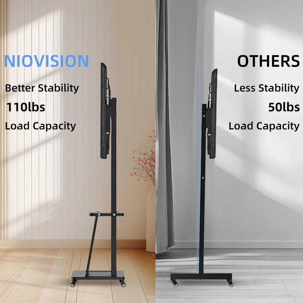 Mobile TV Cart, Rolling TV Stand for 32-75inch TVs with Lockable Wheel,Height Adjustable TV Stand with Wheels Max VESA 600x400mm
