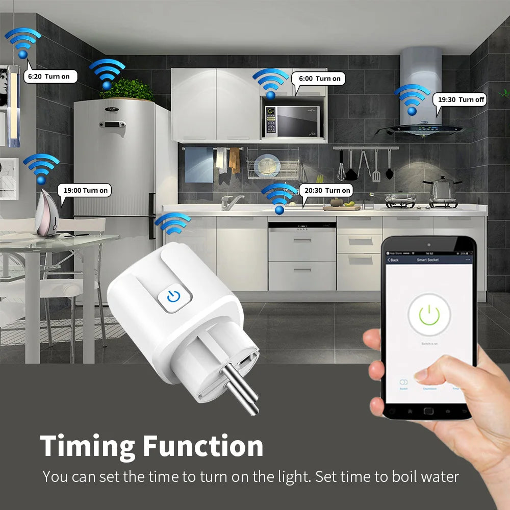 5PCS Smart Socket EU 20A Wifi Smart Plug With Power Monitoring Works with Tuya Smart Life APP Remote Control