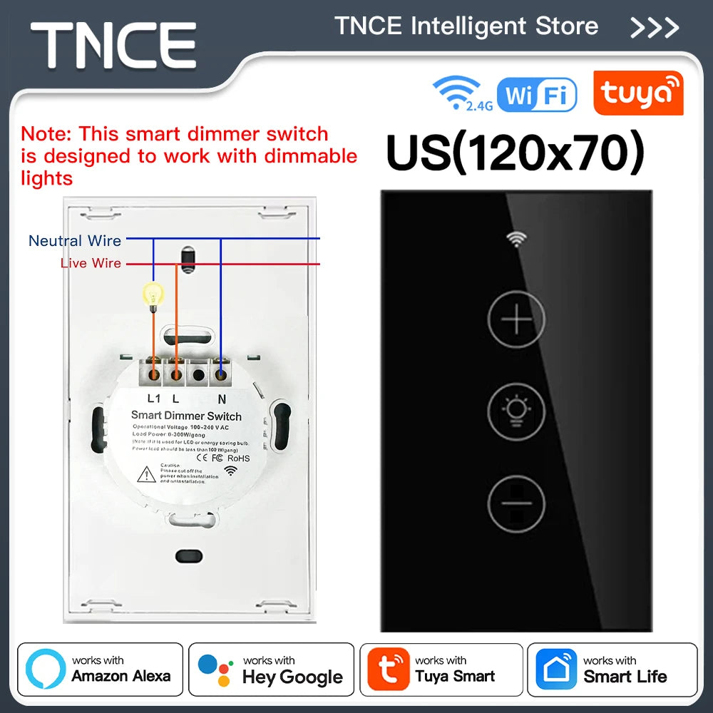 TNCE Tuya WIFI Light Dimmer Switch EU/US Brightness adjust LED Dimmer Breaker Module Smart Life Voice Control Alexa Google Home