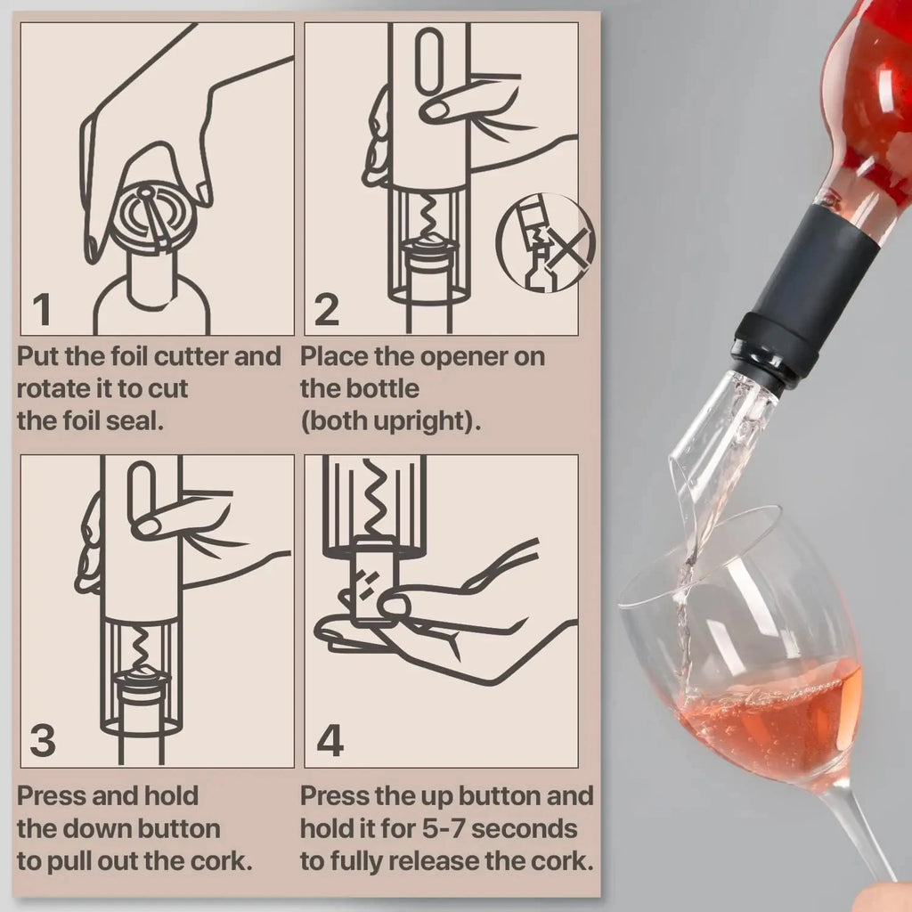 Abrebotellas de vino eléctrico HOMEFISH, abridor de vino tinto automático recargable, sacacorchos con botón de un clic, herramientas de vino