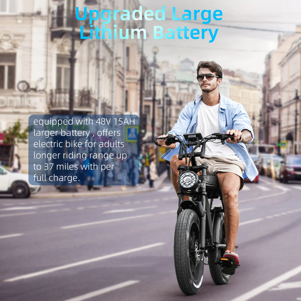 OUXI V8 2-seater Electric Bike 750W 48V 15Ah Electric Bicycle 20'' Fat Tire Dirt Ebike with Hydraulic Brake for Mountain Riding