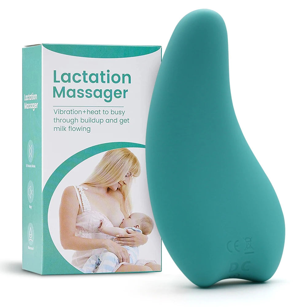 Masajeador de lactancia con calor, masajeador de silicona suave para lactancia con calor + vibración para conductos obstruidos y mejor flujo de leche