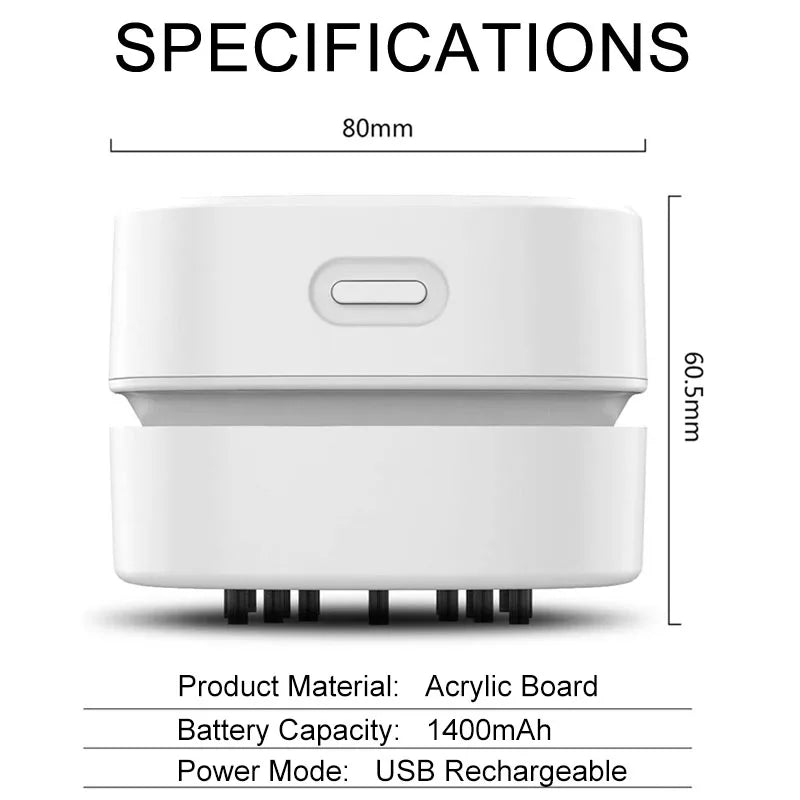 Mini aspiradora de escritorio inalámbrica, barrendero de polvo de mesa, ahorro de energía, recargable por USB de 1400 mAh para oficina, escuela, teclado, hogar