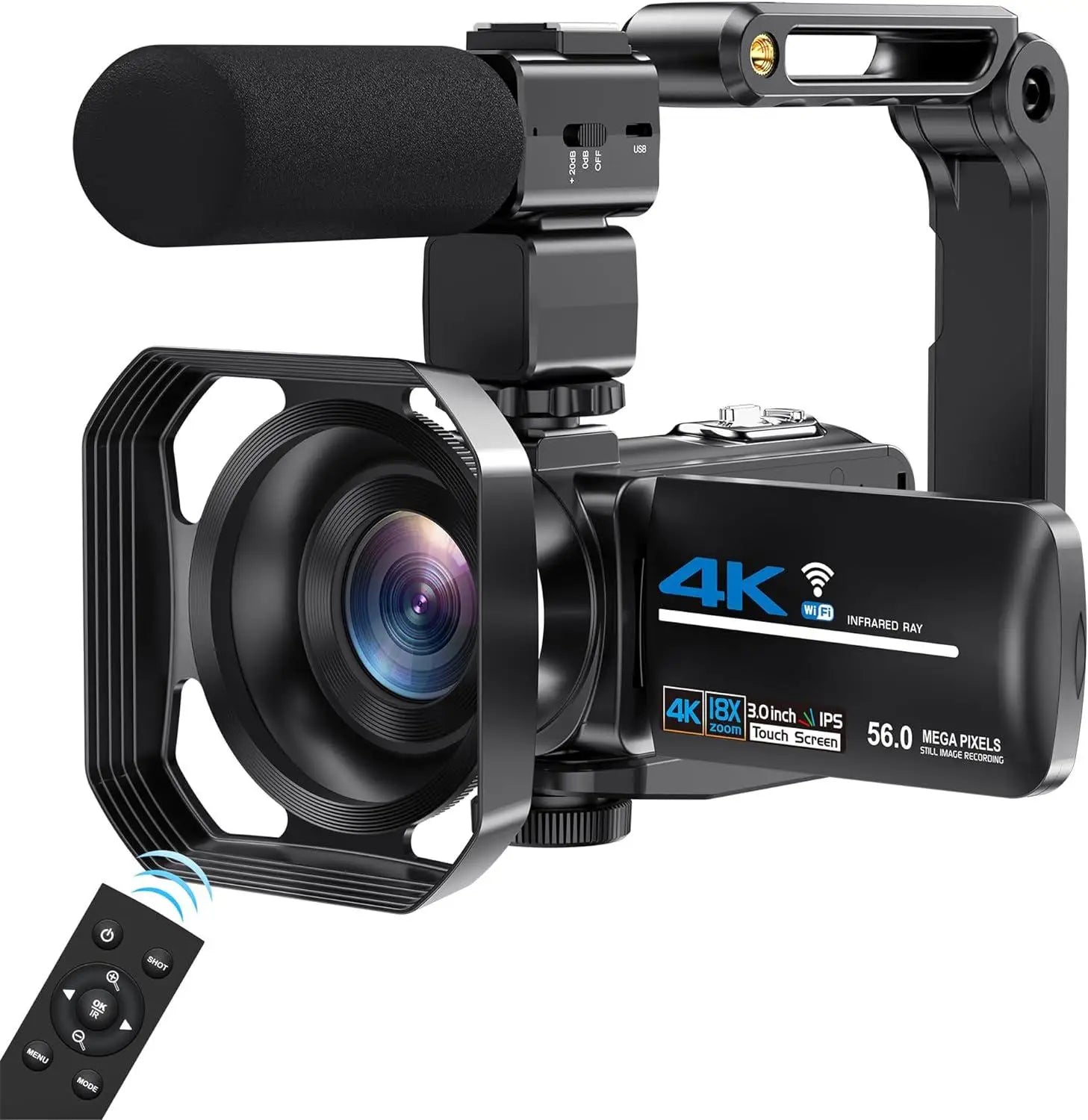 56MP 4K Digital Video Camera 18X Infrared Night Vision Vlogging Camcorder 3.0 inch Touch Screen Youtube Livestream WIFI Webcam
