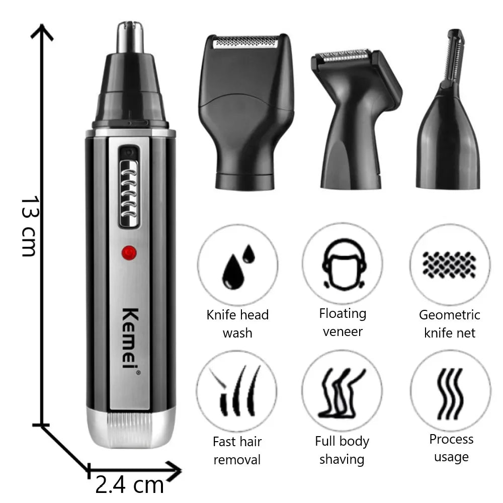 Kemei recortadora 4 en 1 para hombre Recortadora eléctrica para nariz y orejas Recortadora recargable para pelo, barba, nariz y orejas Set de aseo