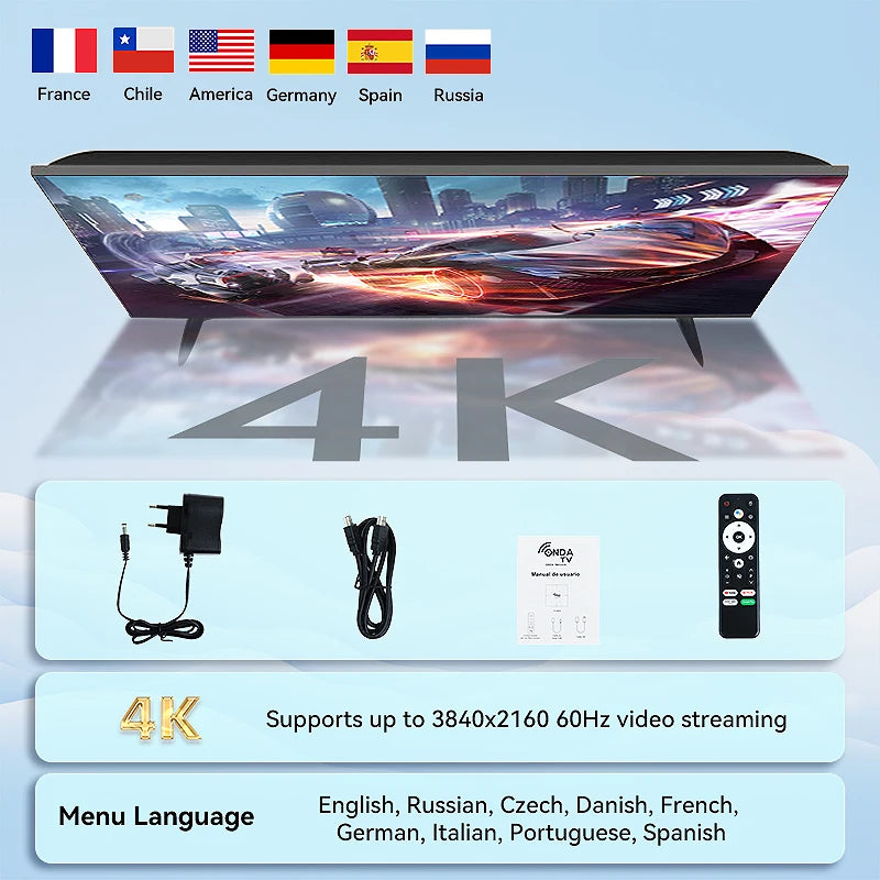 Smart TV Box IPTV 4K Android 13 Bluetooth 5.2 Wifi6 2GB16GB Google TV APP Netflix  Media Player support Spanish,French,Russian