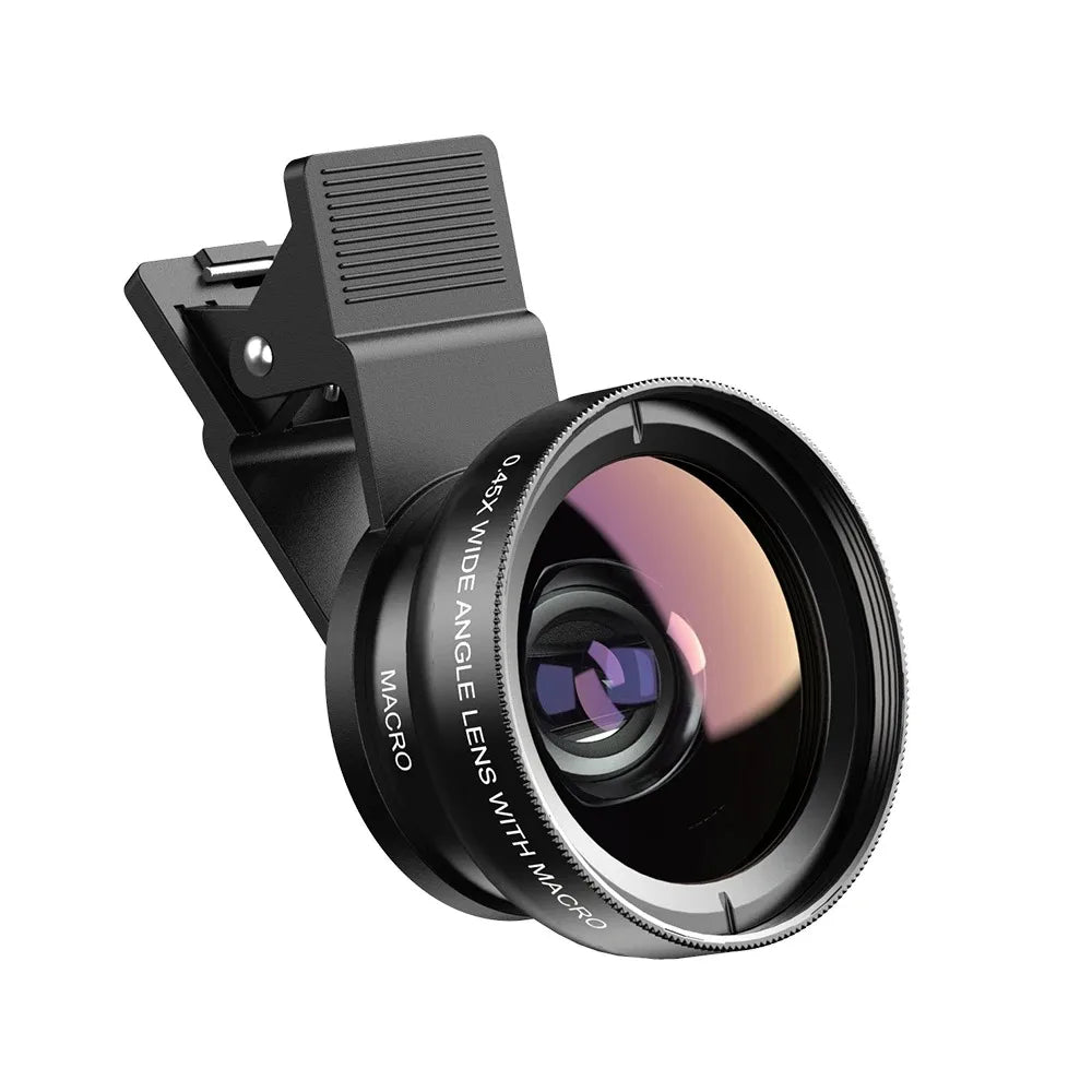 2 en 1 lentes de cámara para teléfono móvil con clip, ojo de pez, magnificadores profesionales, lente de teléfono móvil, macro 15X, gran angular 0.45X