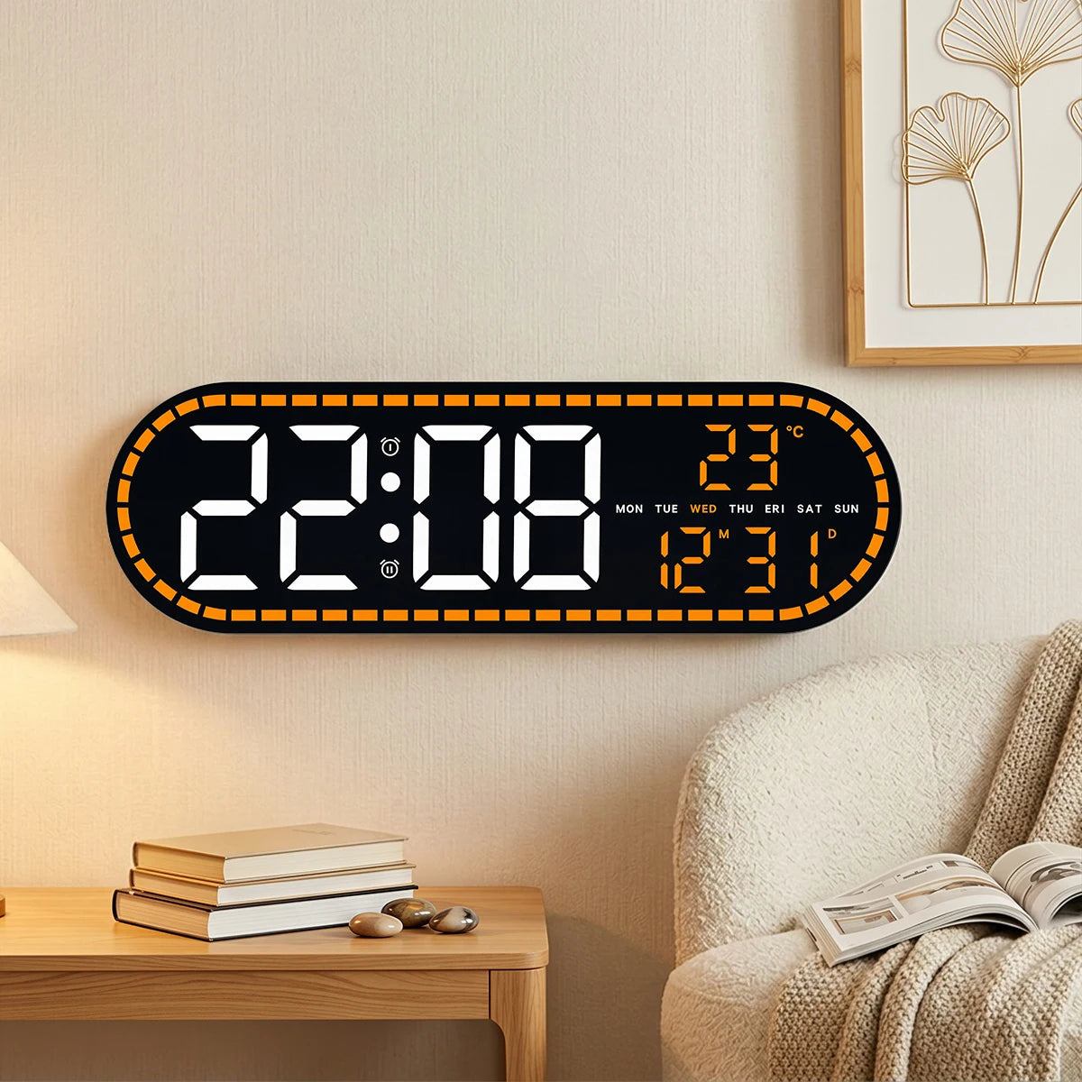 Digital Wall Clock Temperature Date Week Display Brightness Adjustable 12/24H Electronic LED Desk Alarm Clock for Home Decor
