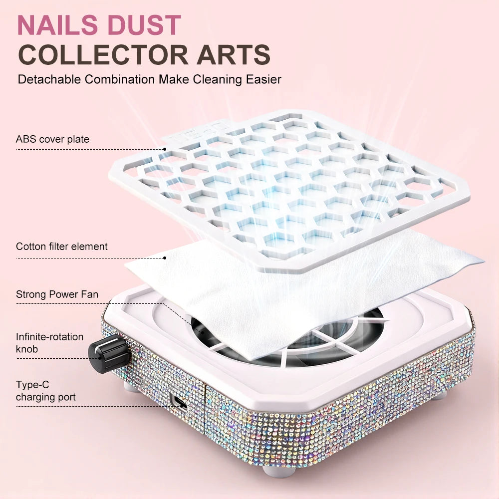 Nail Dust Collector, Powerful Vacuum Cleaning Equipment with Reusable Filter Cartridge, Ideal for Nail Salons