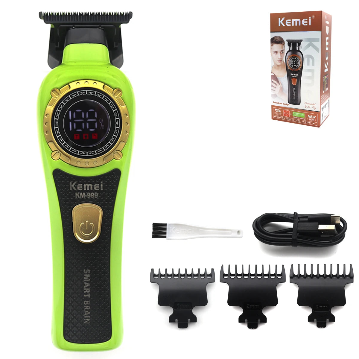 Kemei DLC T-Blade Zero Gapped LED Display Cordless USB Professional Hair Clipper Finishing Machine KM-999 Hair Trimmer for Men