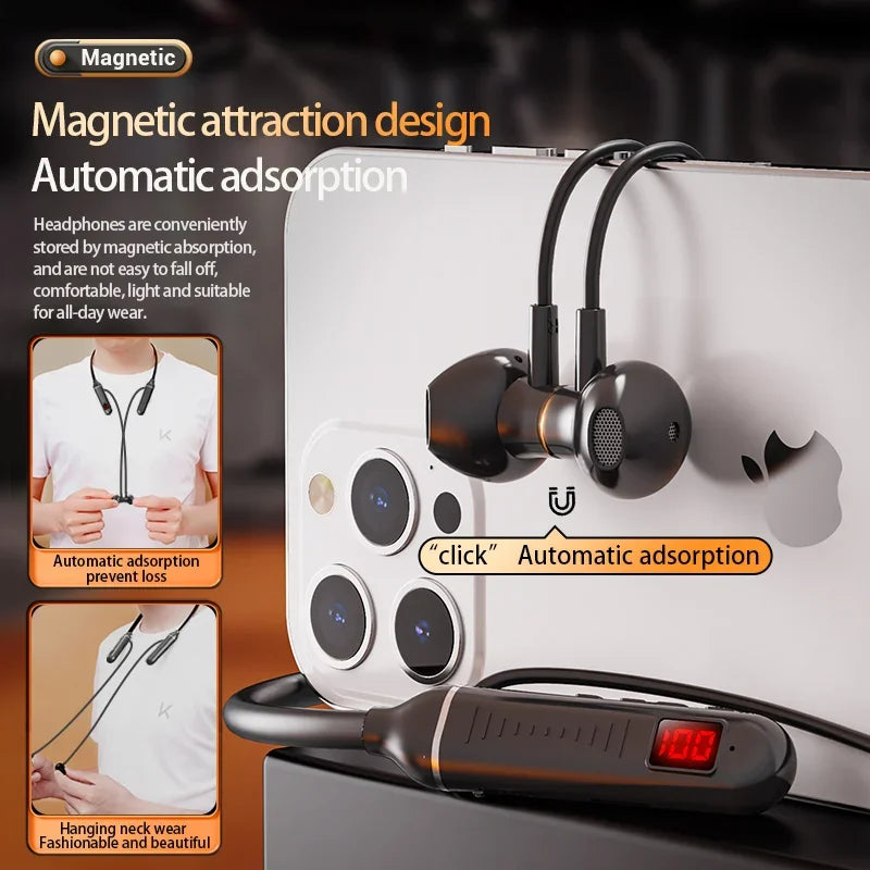 Auriculares inalámbricos de cuello Bluetooth con 500 horas de batería de larga duración con micrófono Auriculares deportivos para tarjeta TF