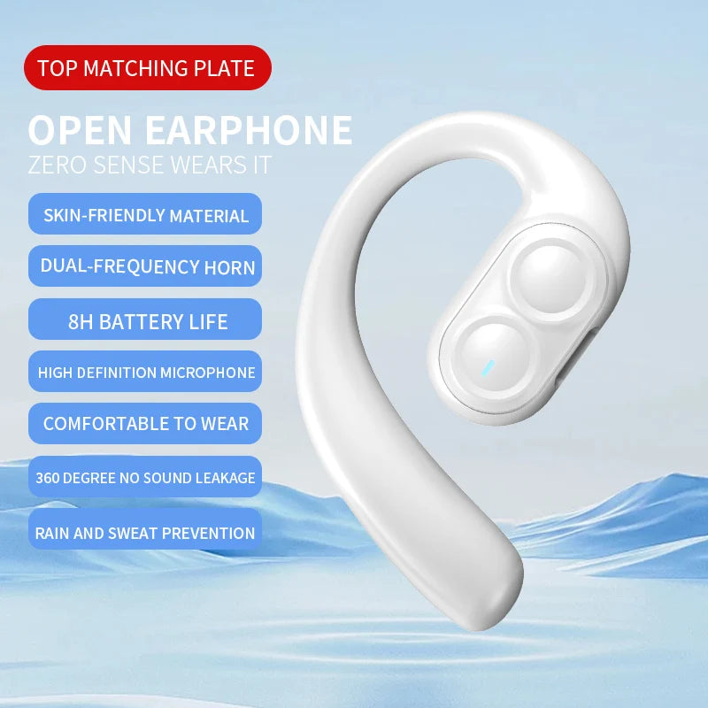 Auriculares inalámbricos Bluetooth de diadema abierta con conducción aérea, audífonos con gancho, manos libres, cancelación de ruido, deportivos