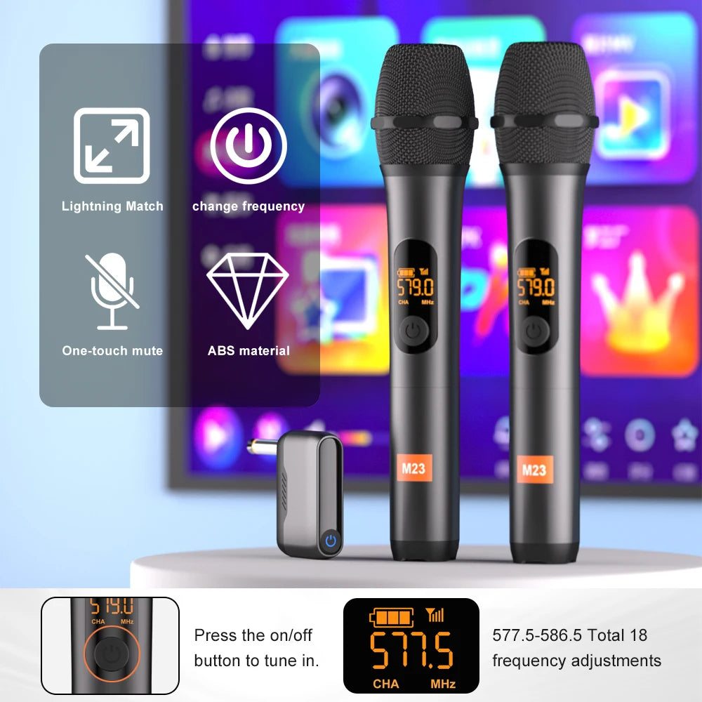 Micrófono inalámbrico M23-4 UHF, micrófono universal de grabación para karaoke con receptor de batería de litio para altavoz de fiesta e iglesia