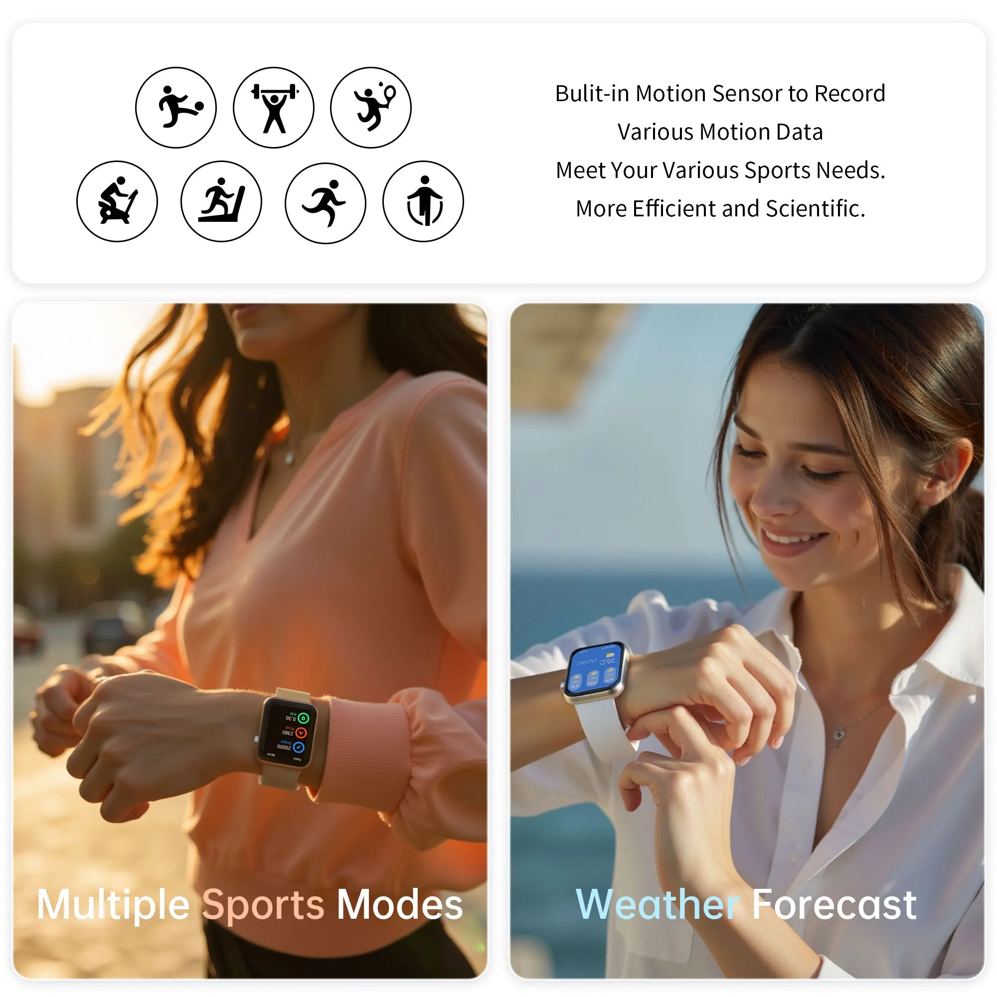 Reloj inteligente impermeable de 2.01 pulgadas con contestador de mensajes, monitoreo del sueño, podómetro deportivo y alertas de información para iPhone Android