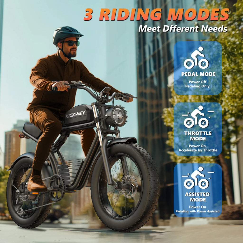 Bicicleta eléctrica Kickwey K7, motor de 1500W, batería de 48V 23AH, bicicleta eléctrica para adultos, neumático grueso de 20 pulgadas, 51 km/h, bicicleta de montaña eléctrica de 7 velocidades