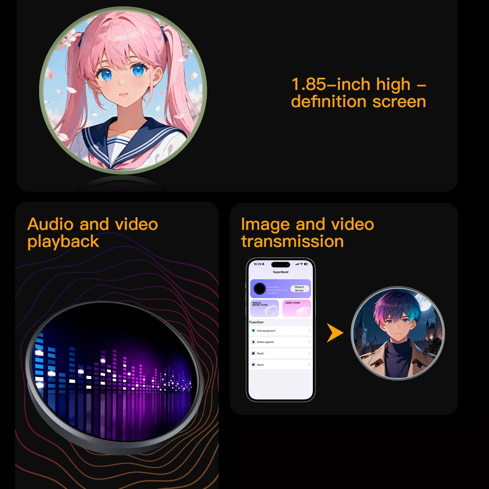 Blue Tooth Electronic Badge Music Video Playback Colored Lights Dynamic Picture Touch Screen Bidirectional Transmission Brooch